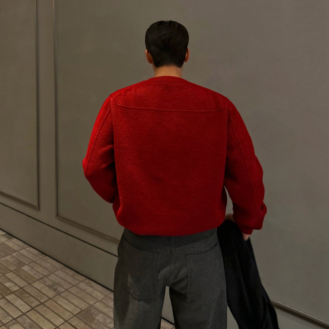 Casual Round Neck Pullover Knit Sweater for Men, Thick Warm Winter Base LayerCommute Outfit