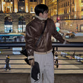 Faux Lamb Wool Turn-Down Collar PU Leather Cotton Coat Men Winter Loose Warm Thickened Cotton Jacket Commuter Outfit