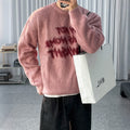 Relaxed Printed Crewneck Sweater Men Winter Warm Knitwear  Commute Lazy Outfit